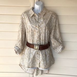 Chico's Button Down Taupe Design Shirt
